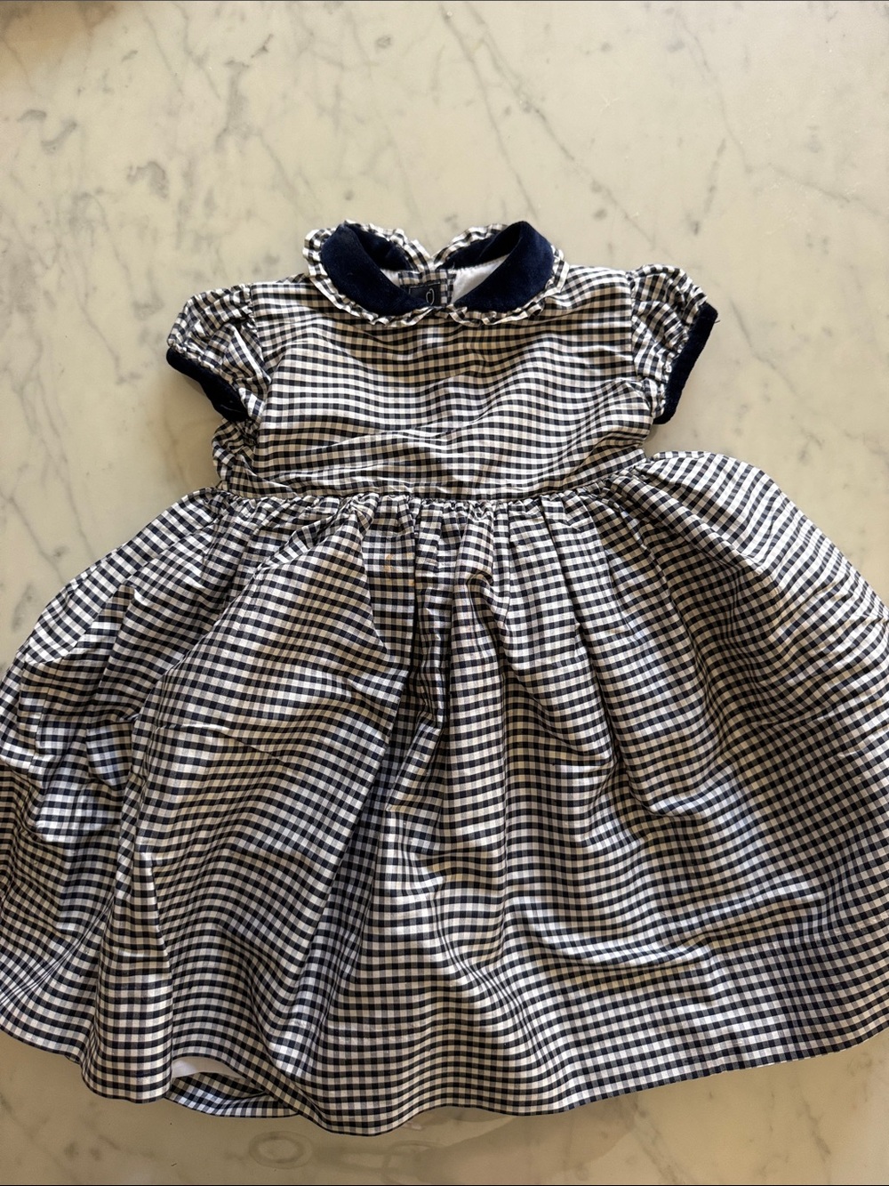 Oscar de la Renta Classic Navy & White Gingham Kids Dress with Peter Pan Collar